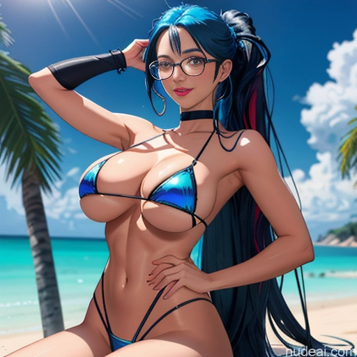 Nude Ai Image For Huge Boobs Dark Lighting Blue Hair Messy Glasses