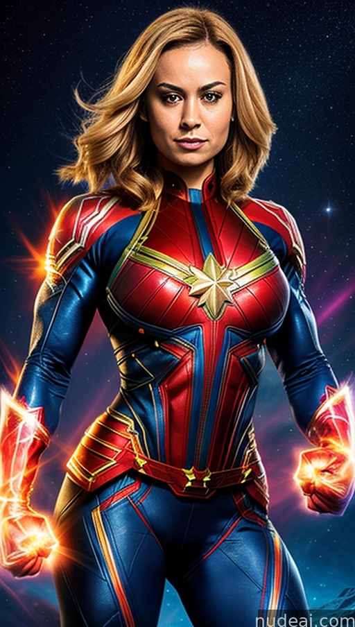 a woman in a captain marvel costume holding a glowing ball