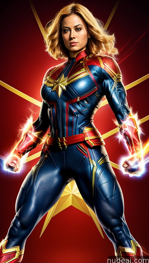 captain marvel is posing for a photo in front of a star