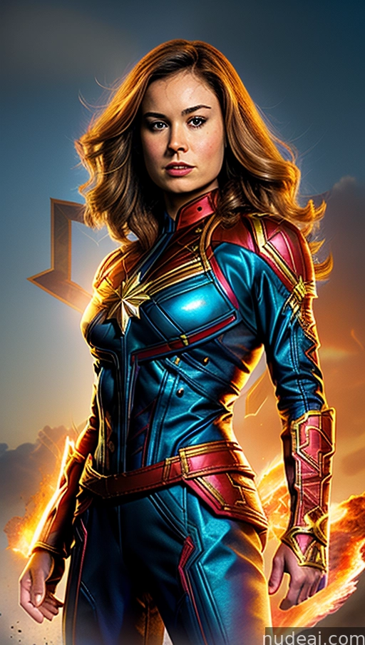captain marvel poster with a woman in a blue suit