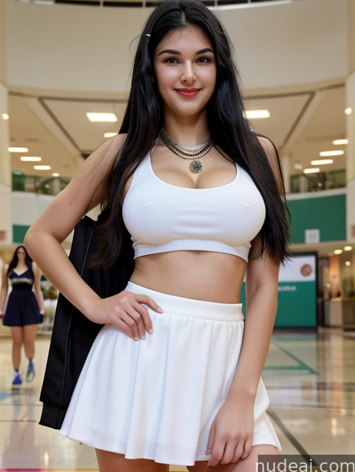 there is a woman in a white skirt and a black jacket