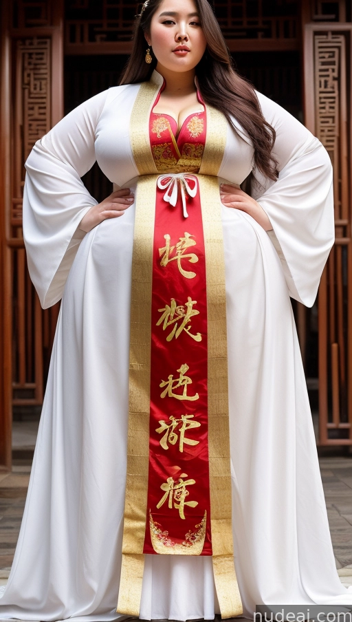 arafed woman in a white dress with a red sash