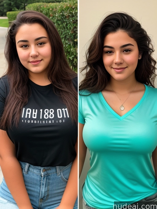two women in blue shirts and jeans posing for a picture