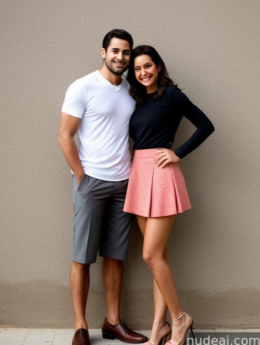 araffe couple posing for a picture in front of a wall