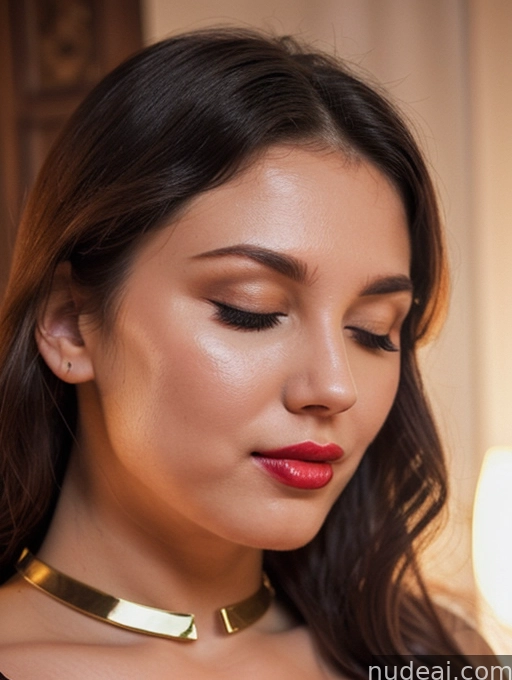 araffe woman with a red lipstick and a gold choke