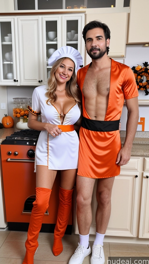 they are dressed up in costumes for halloween and posing for a picture