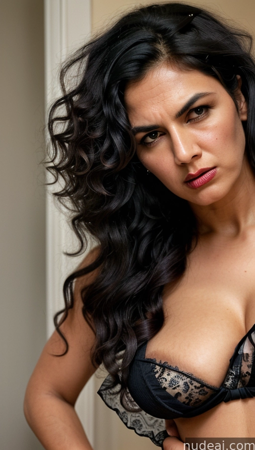 araffed woman in a black bra top and panties posing for a picture