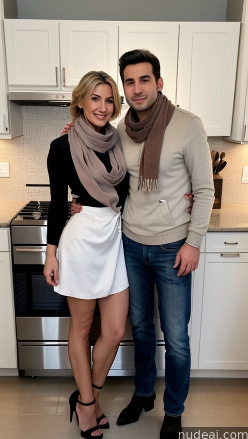 they are standing in the kitchen together in the kitchen
