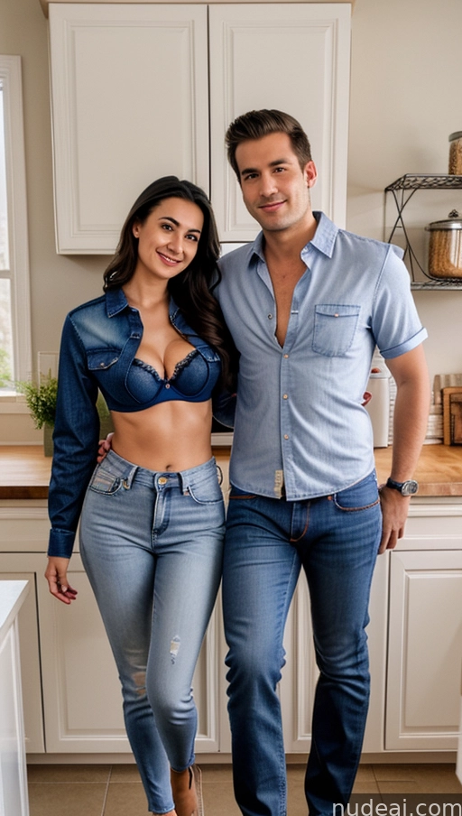 they are posing for a picture in the kitchen together