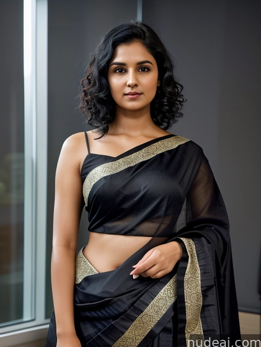 arafed woman in a black sari posing for a picture