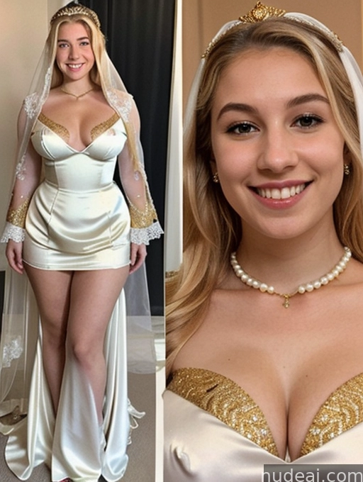 a close up of a woman in a wedding dress and a woman in a wedding dress