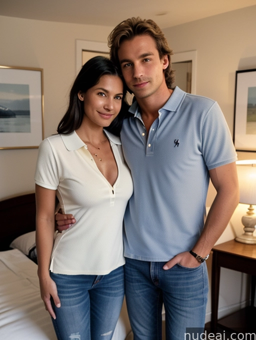 they are posing for a picture in a hotel room