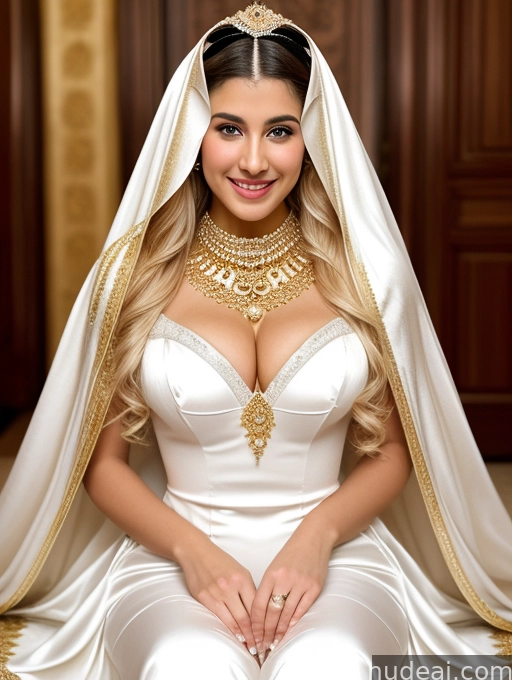araffe woman in a white wedding dress with a gold necklace and a veil