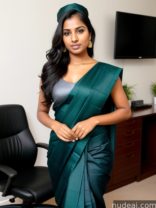 there is a woman in a green sari posing for a picture