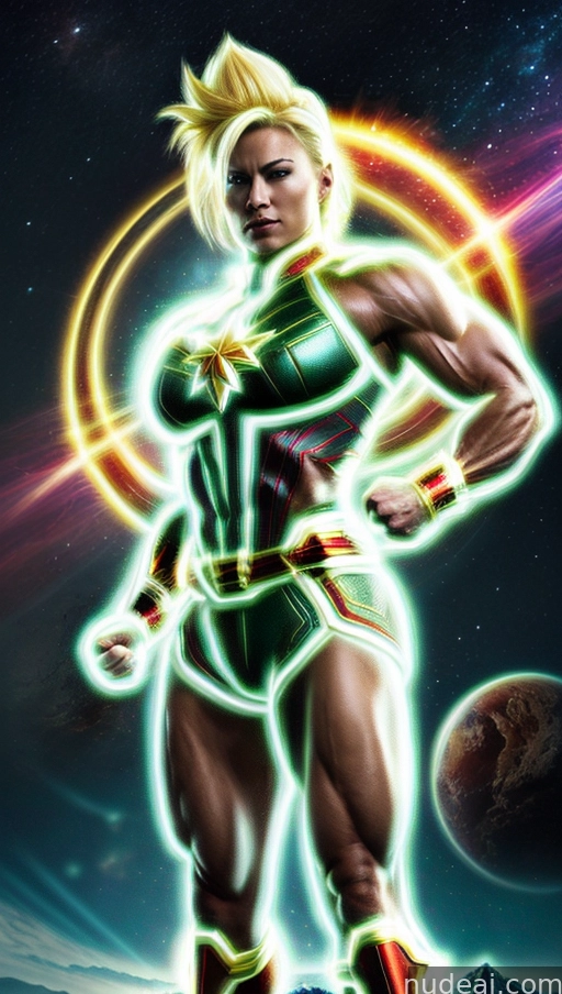 a close up of a person standing in front of a planet