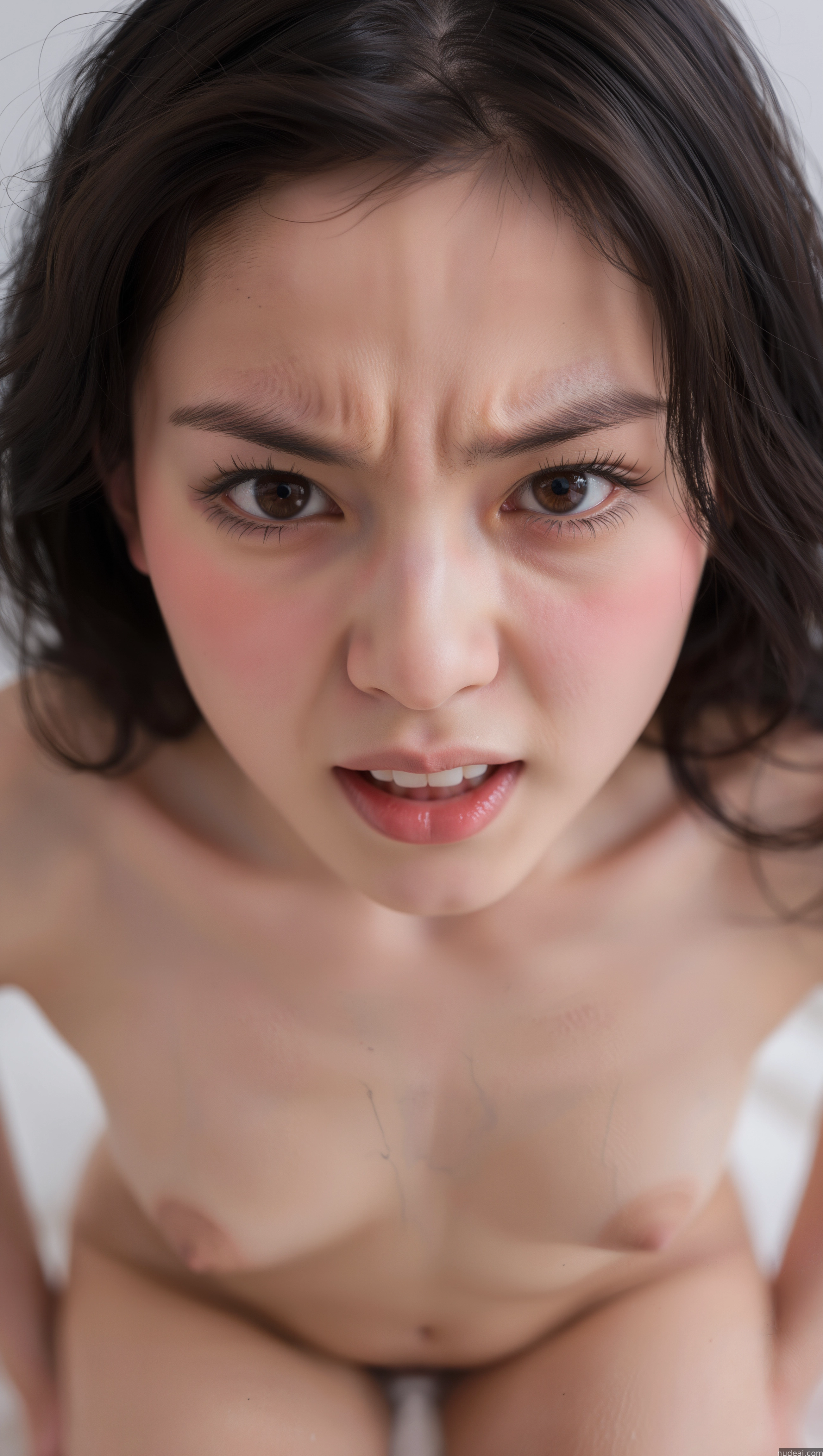 arafed asian woman with a very big breast is looking at the camera