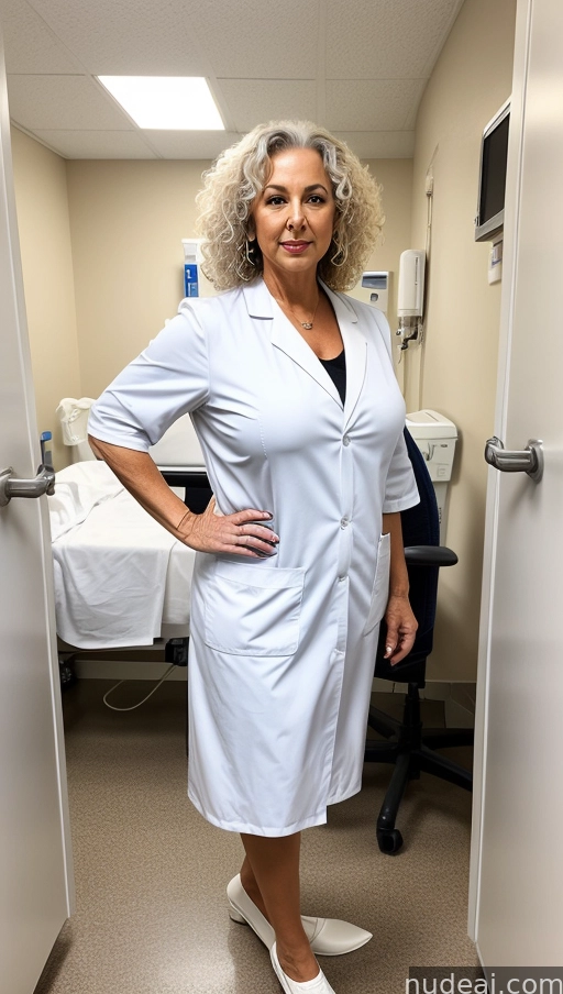 arafed woman in a white lab coat standing in a hospital room