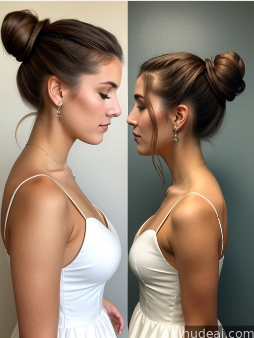 there are two women with different hair styles and one is wearing a white dress
