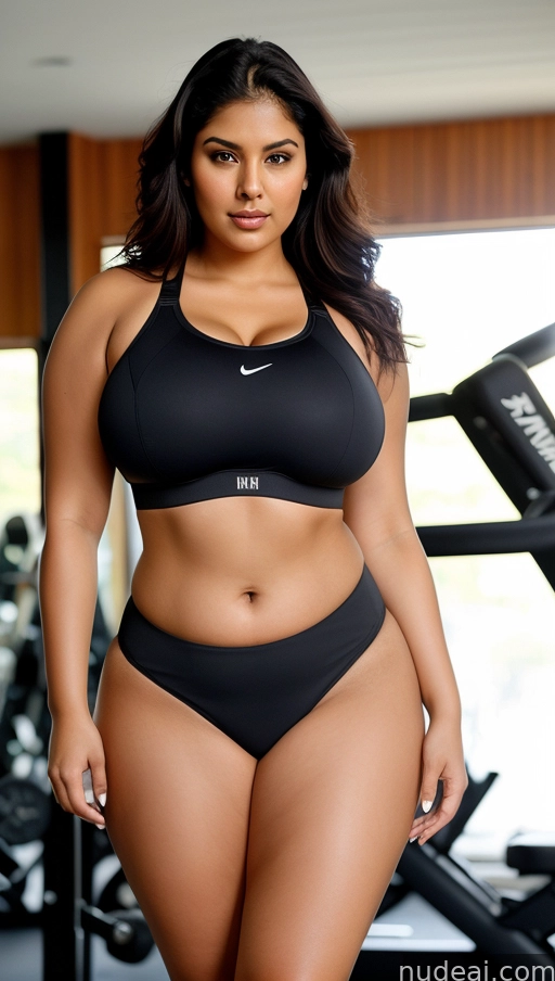arafed woman in a black sports bra top standing in a gym