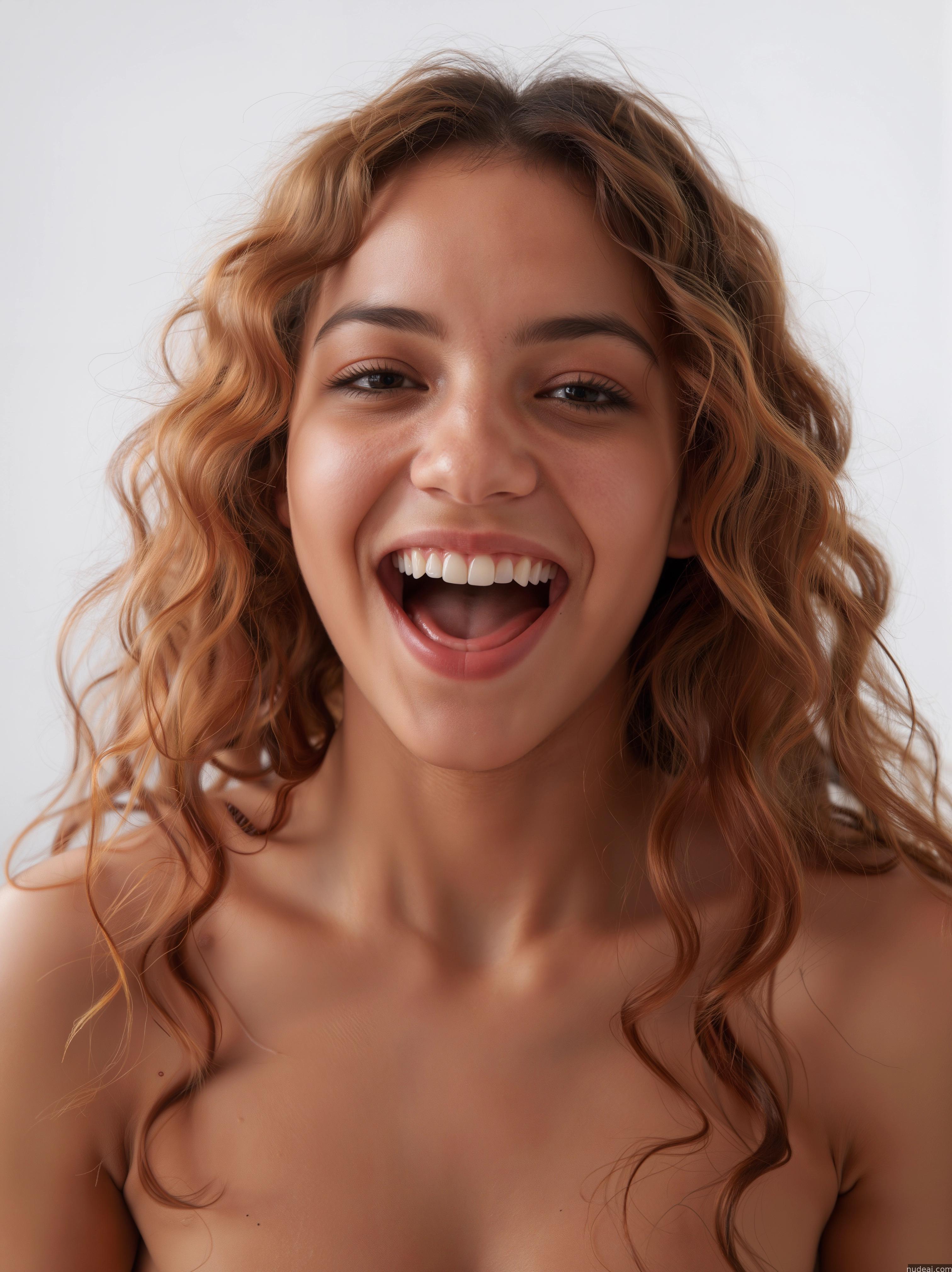 arafed woman with a big breast smiling and showing off her big tits