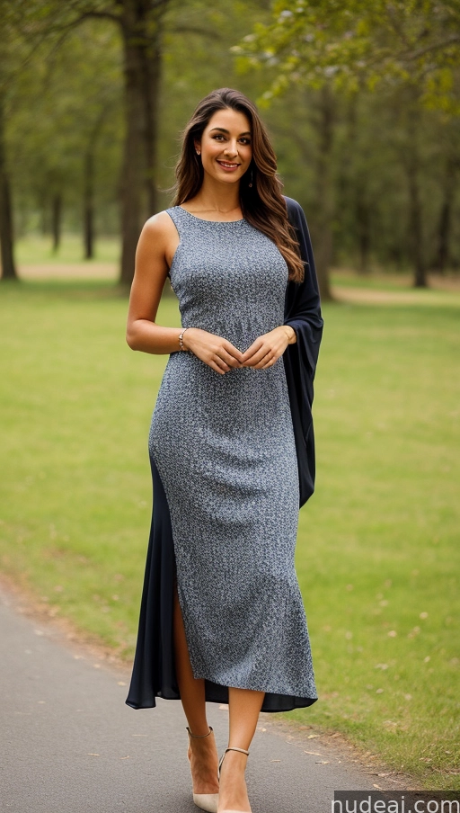 arafed woman in a dress and heels walking down a path