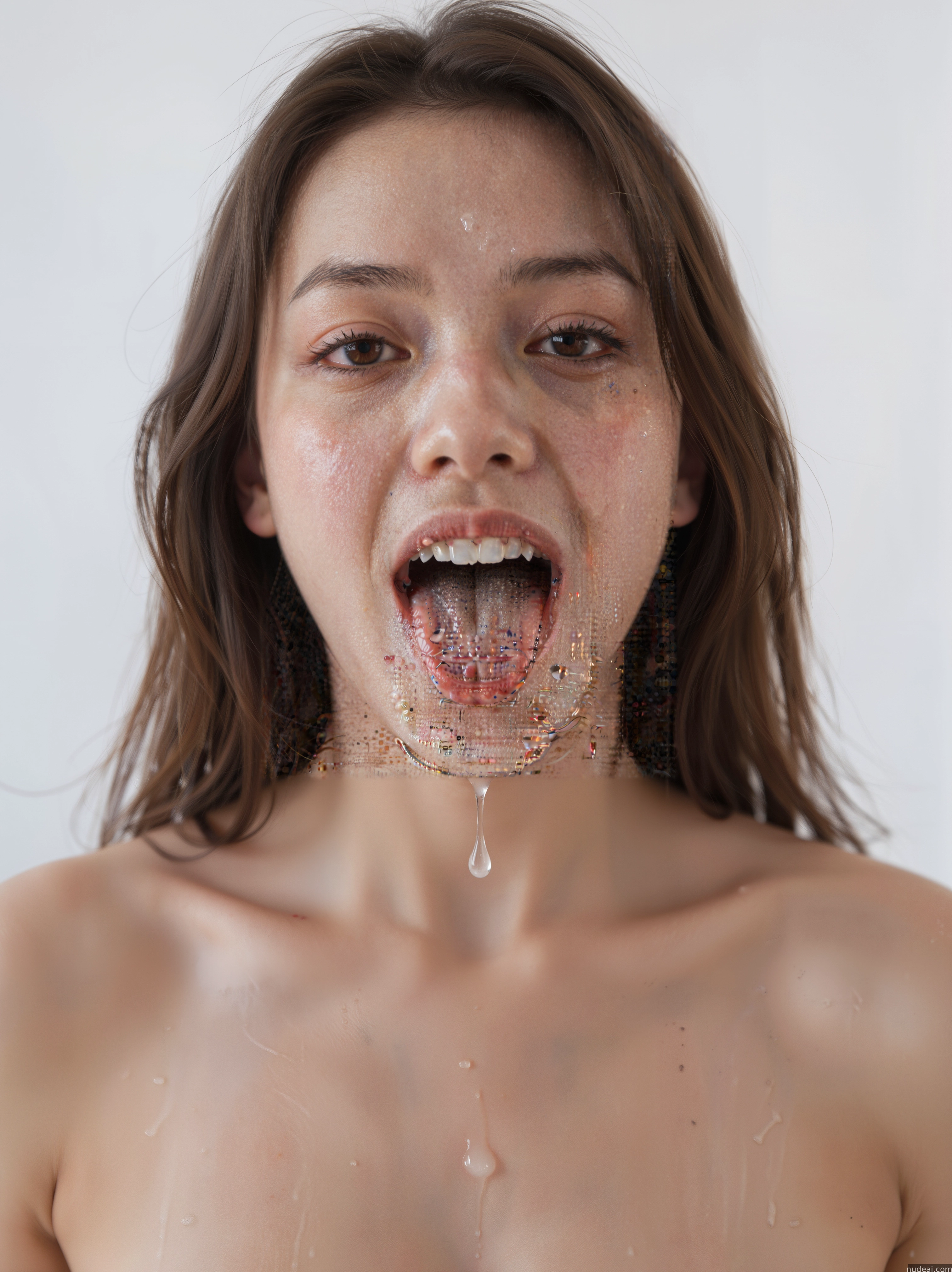 arafed woman with a large amount of food on her face
