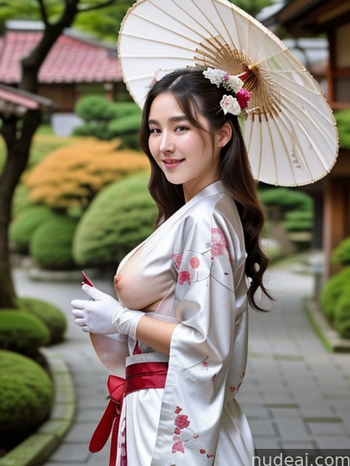araffe woman in a kimono with a white umbrella and red sash