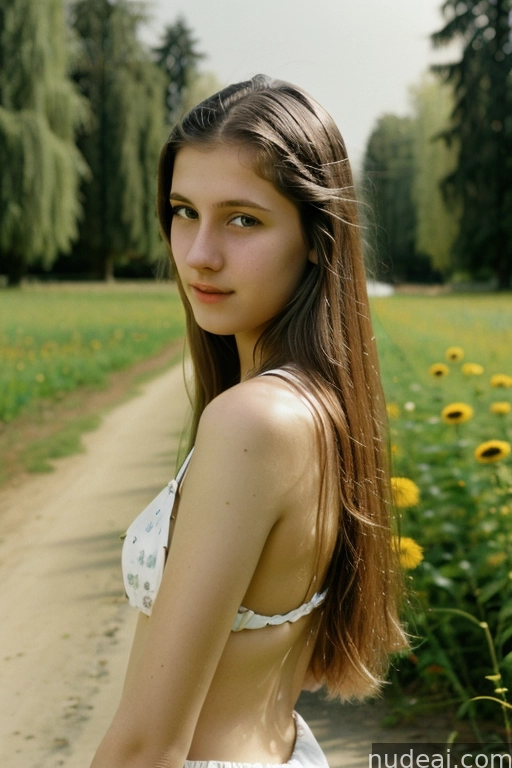 arafed woman in a white bikini posing in a field