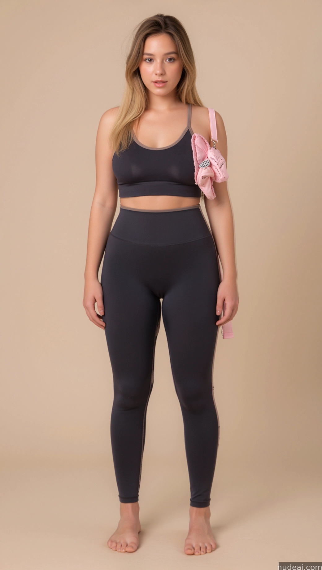 a pregnant woman in a black sports bra top and leggings