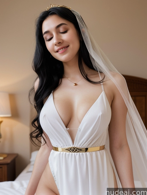 arafed woman in a white dress and a gold belt
