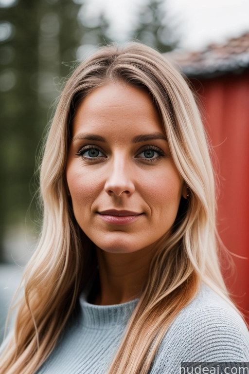blond woman with long hair and blue sweater posing for a picture