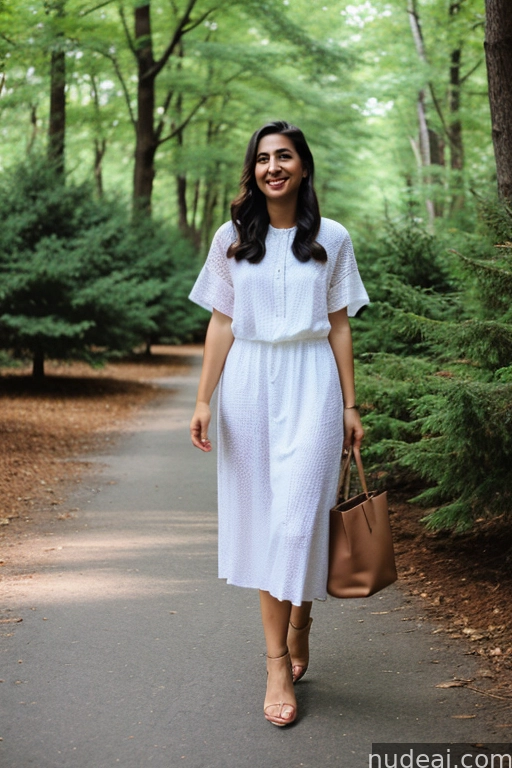 araffe woman in white dress walking down a path in the woods