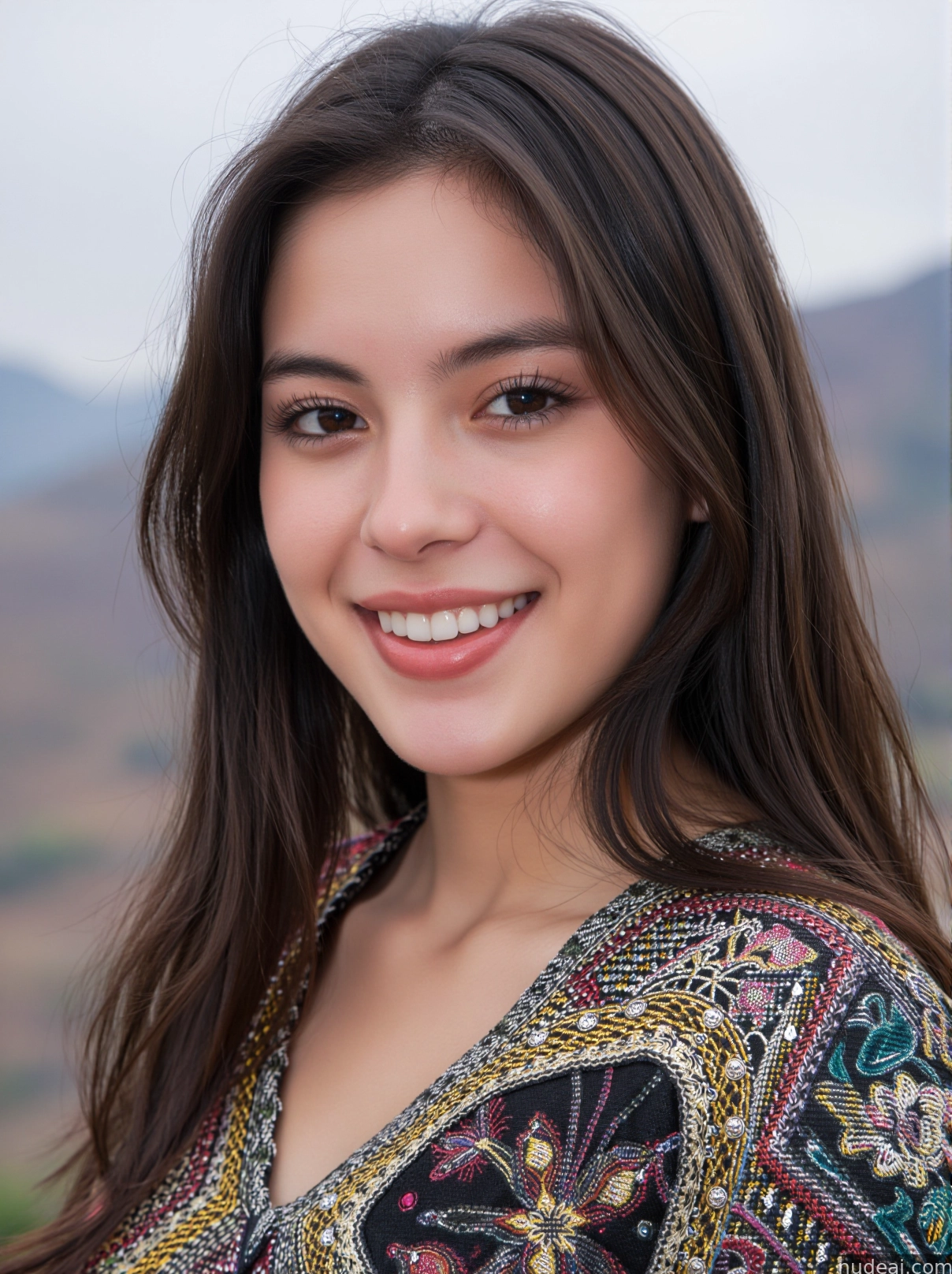arafed woman with long brown hair smiling at the camera