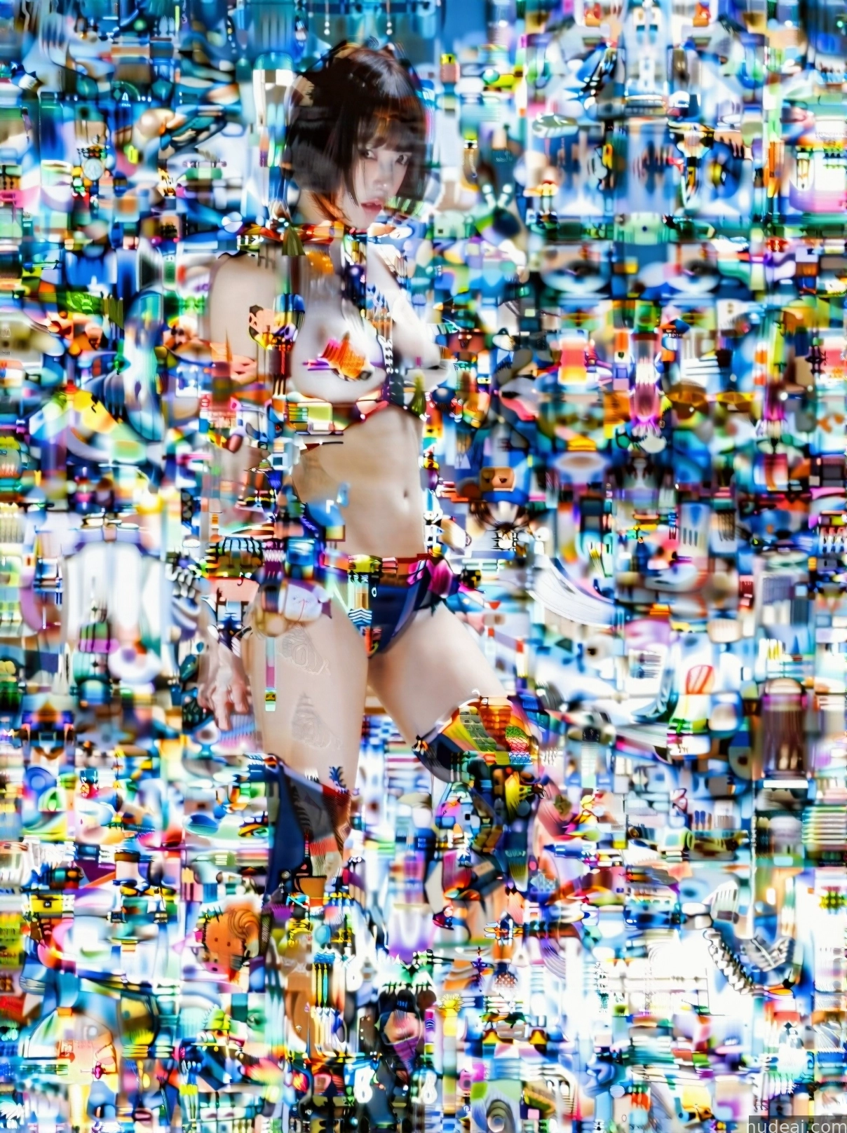 arafed image of a woman in a bikini and a lot of other people