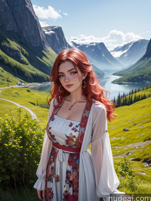 arafed woman in a white dress standing in a valley
