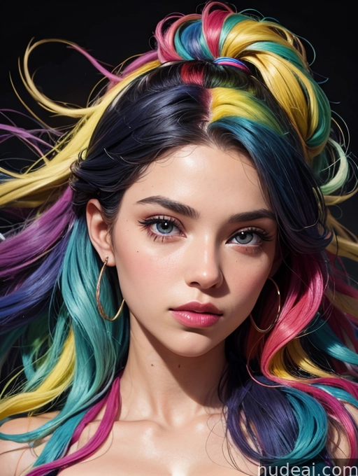 arafed woman with colorful hair and piercings posing for a picture