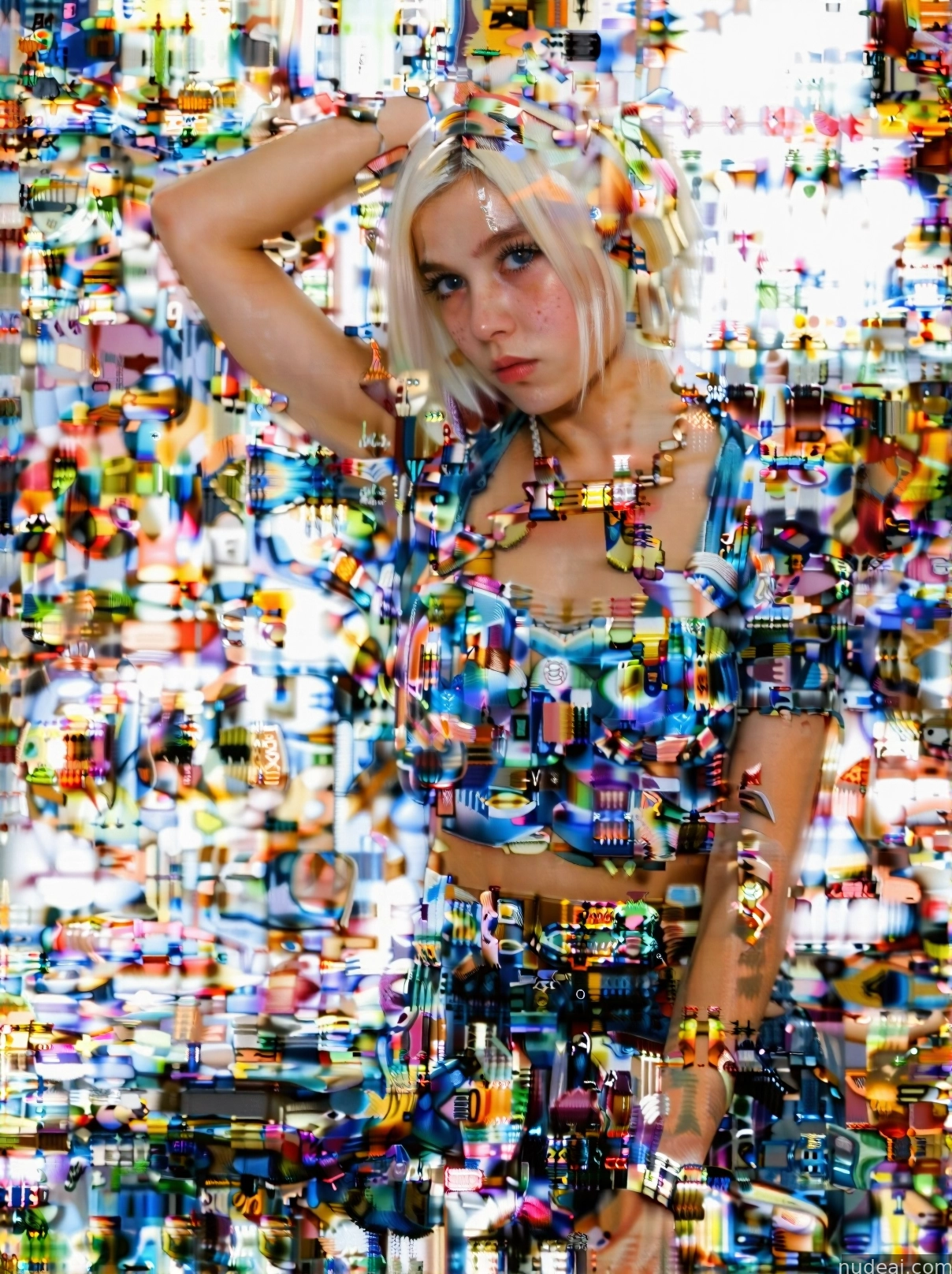 arafed image of a woman in a colorful dress posing for a picture