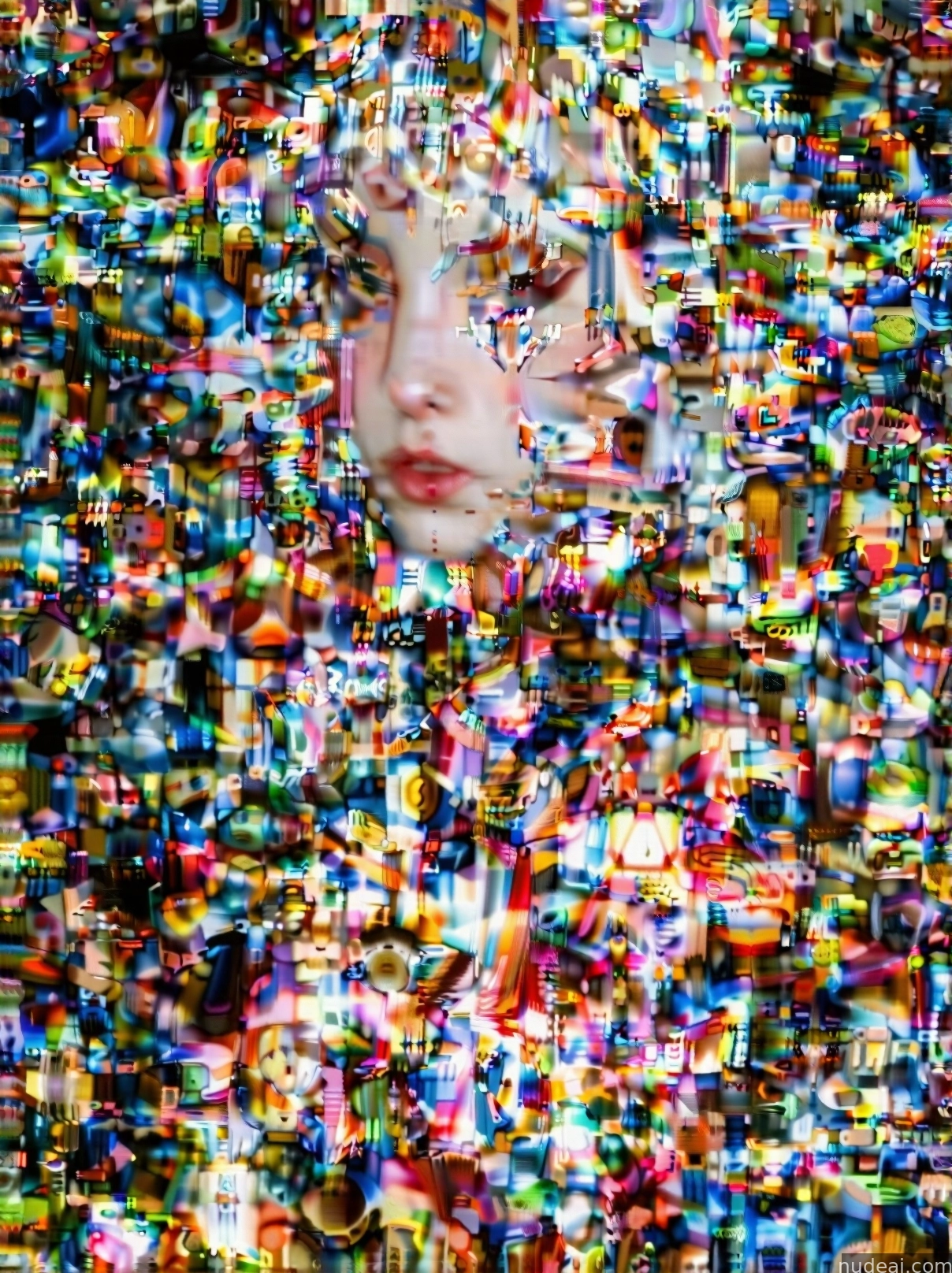 arafed image of a woman with a face made of many different colored objects