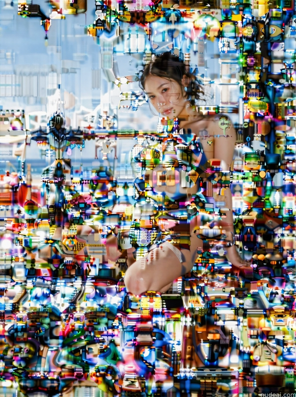 there is a woman that is standing in front of a wall of toys