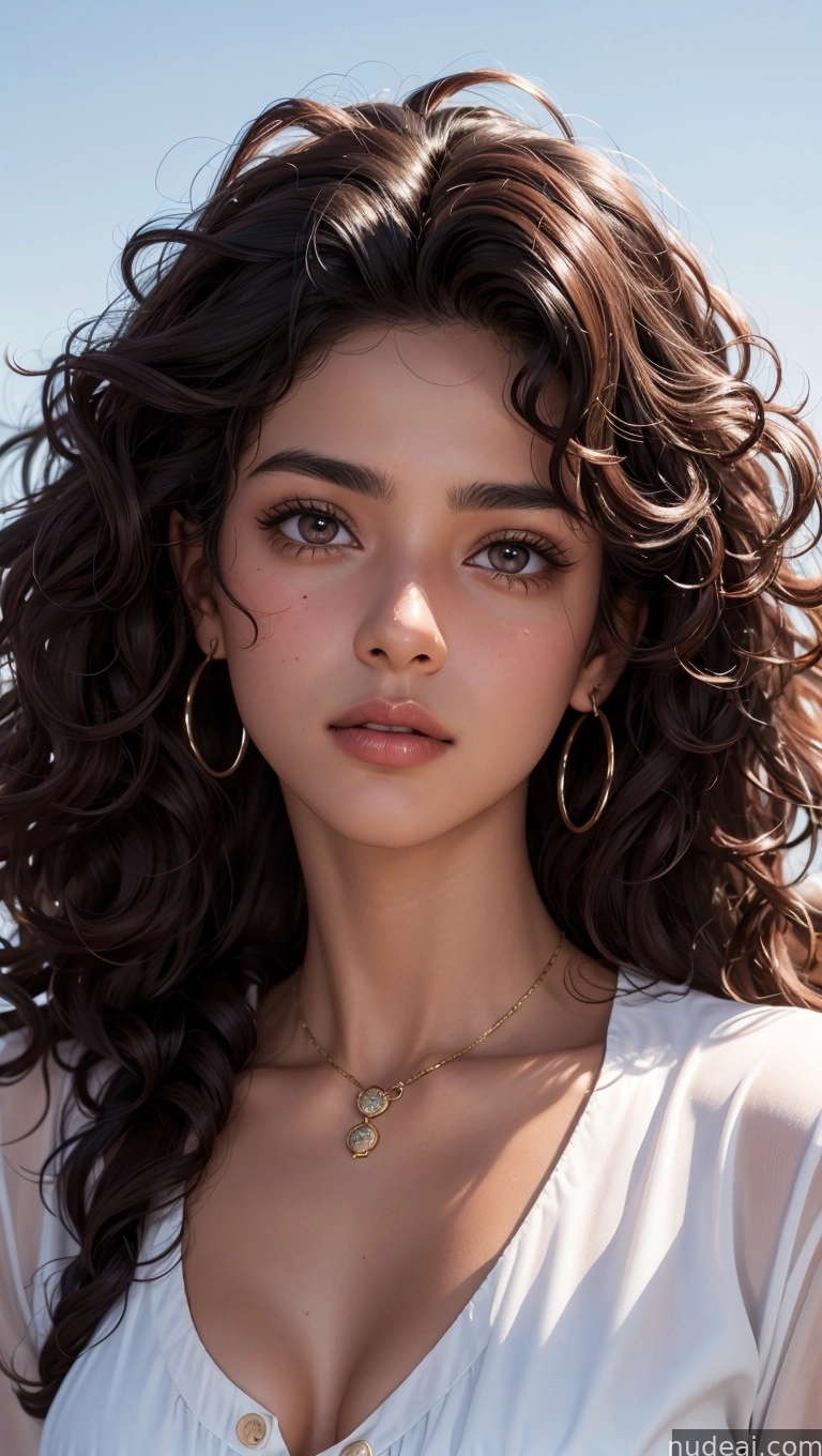 a close up of a woman with a white top and a necklace