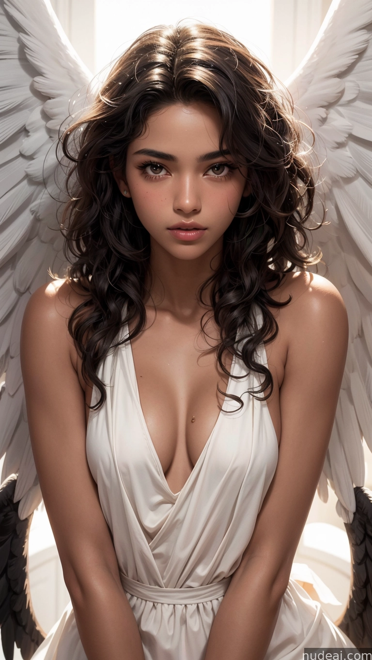 arafed woman in a white dress with angel wings