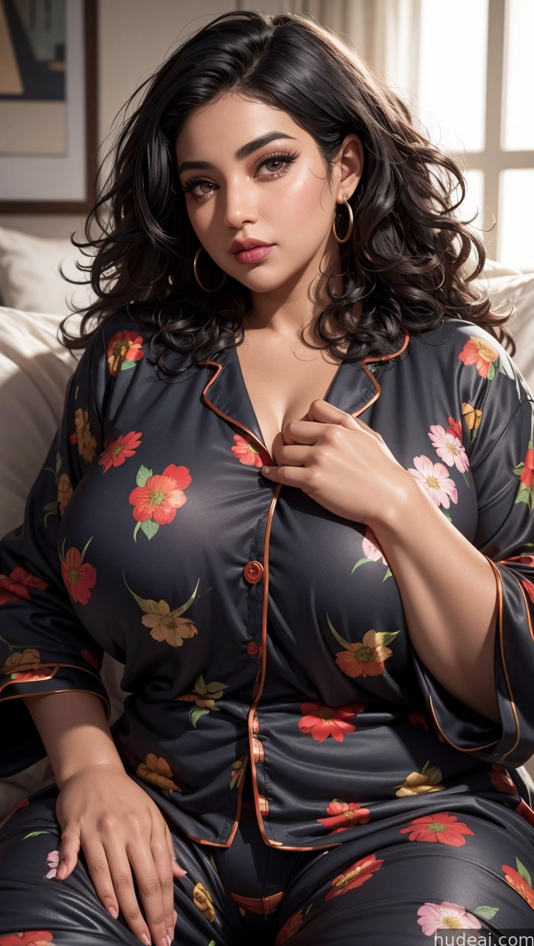 araffe woman in a floral pajamas sitting on a couch