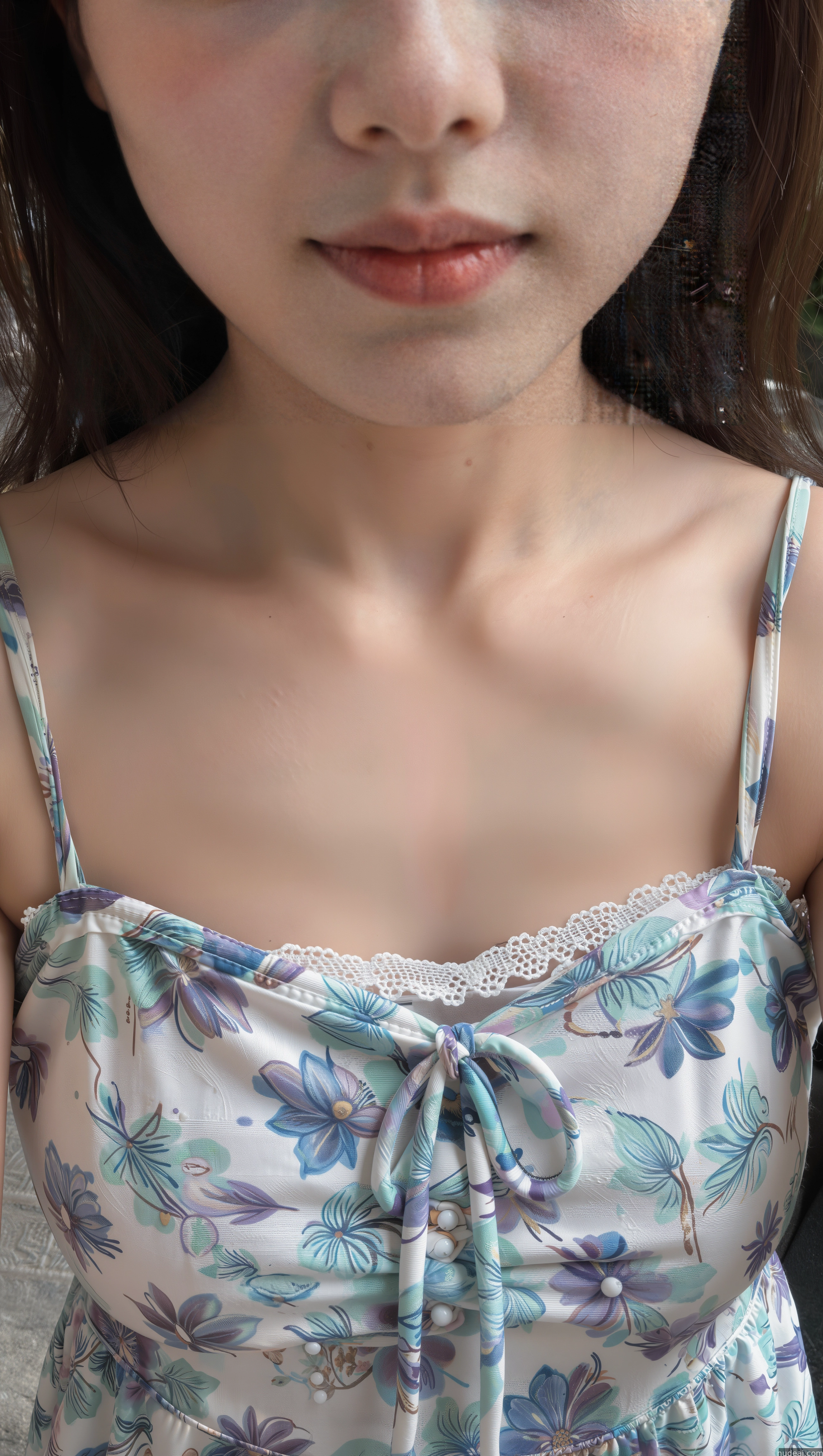 there is a woman with a flowered dress and a cell phone