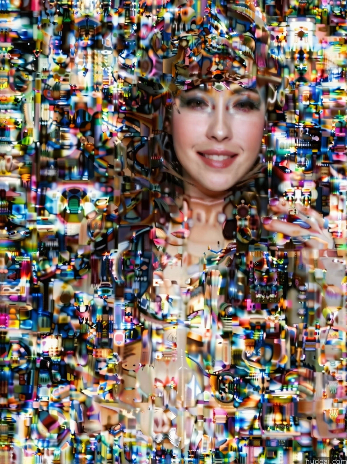 arafed image of a woman with a hat and a colorful background