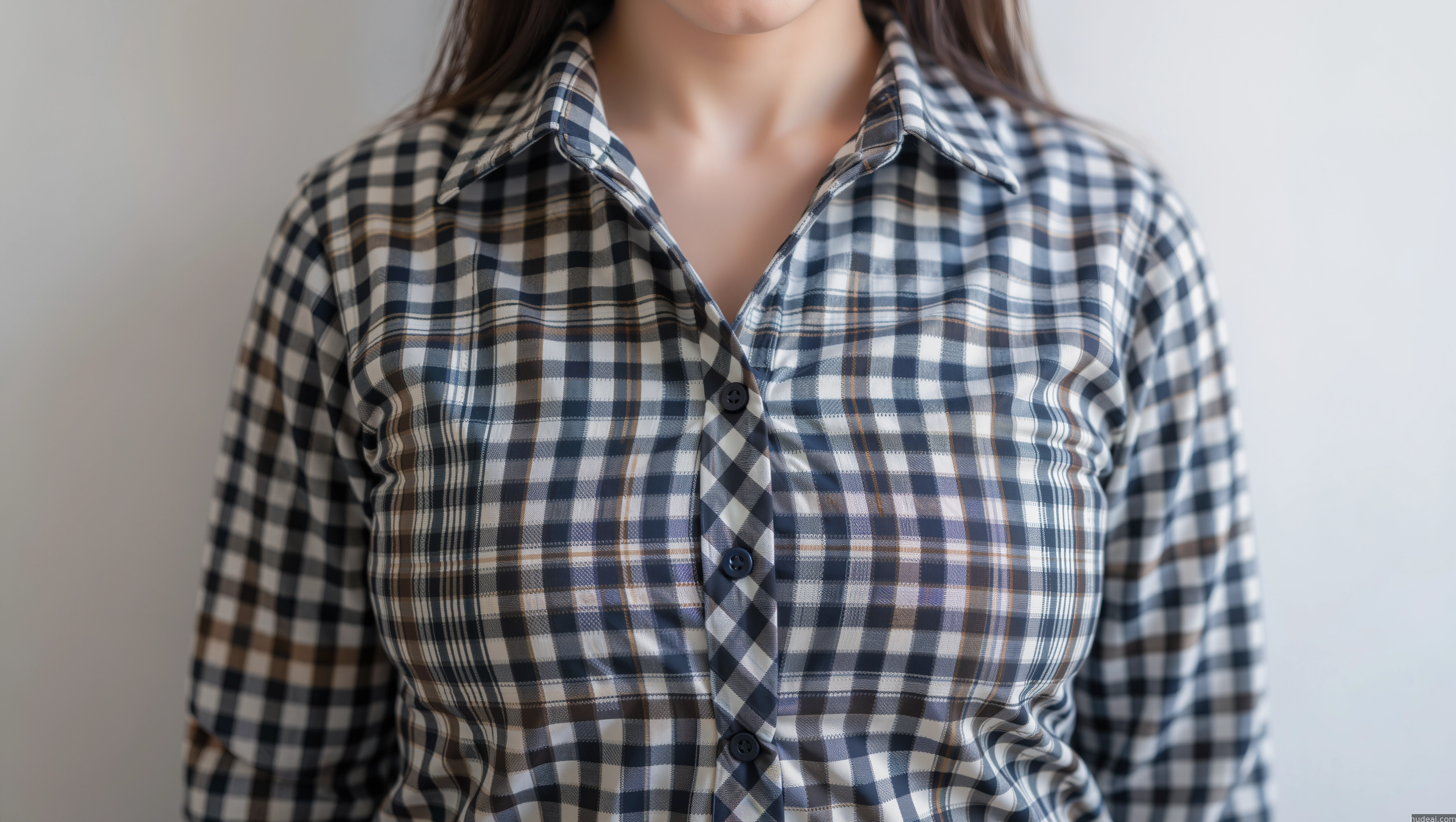arafed woman in a plaid shirt and tie smiling for the camera