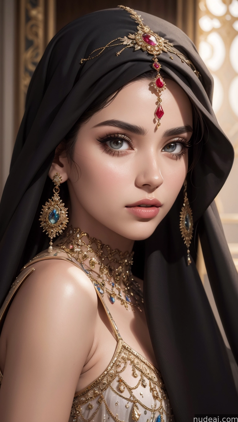 arafed woman in a black veil and gold jewelry