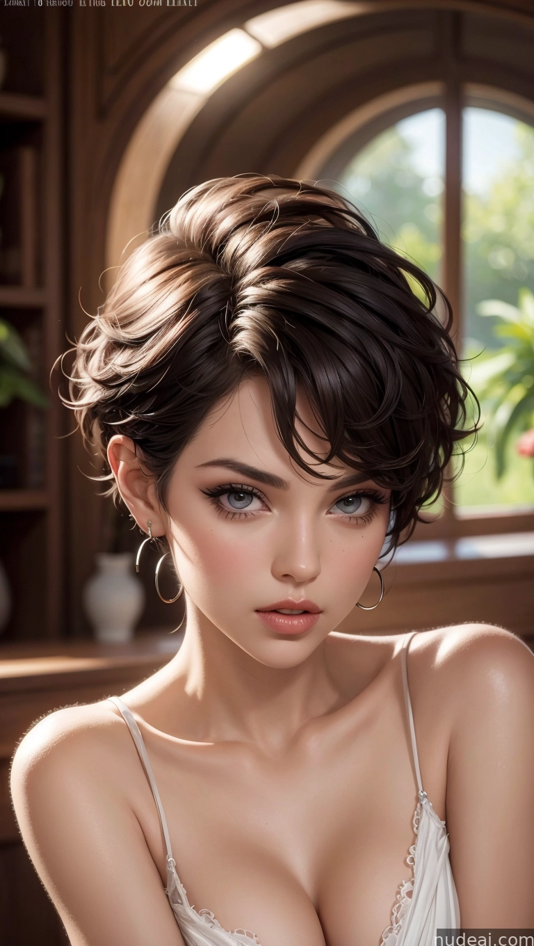 a close up of a woman with a very big breast