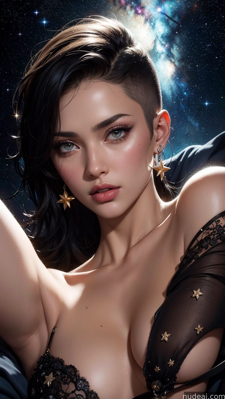 arafed woman in a bra top and stars on her chest