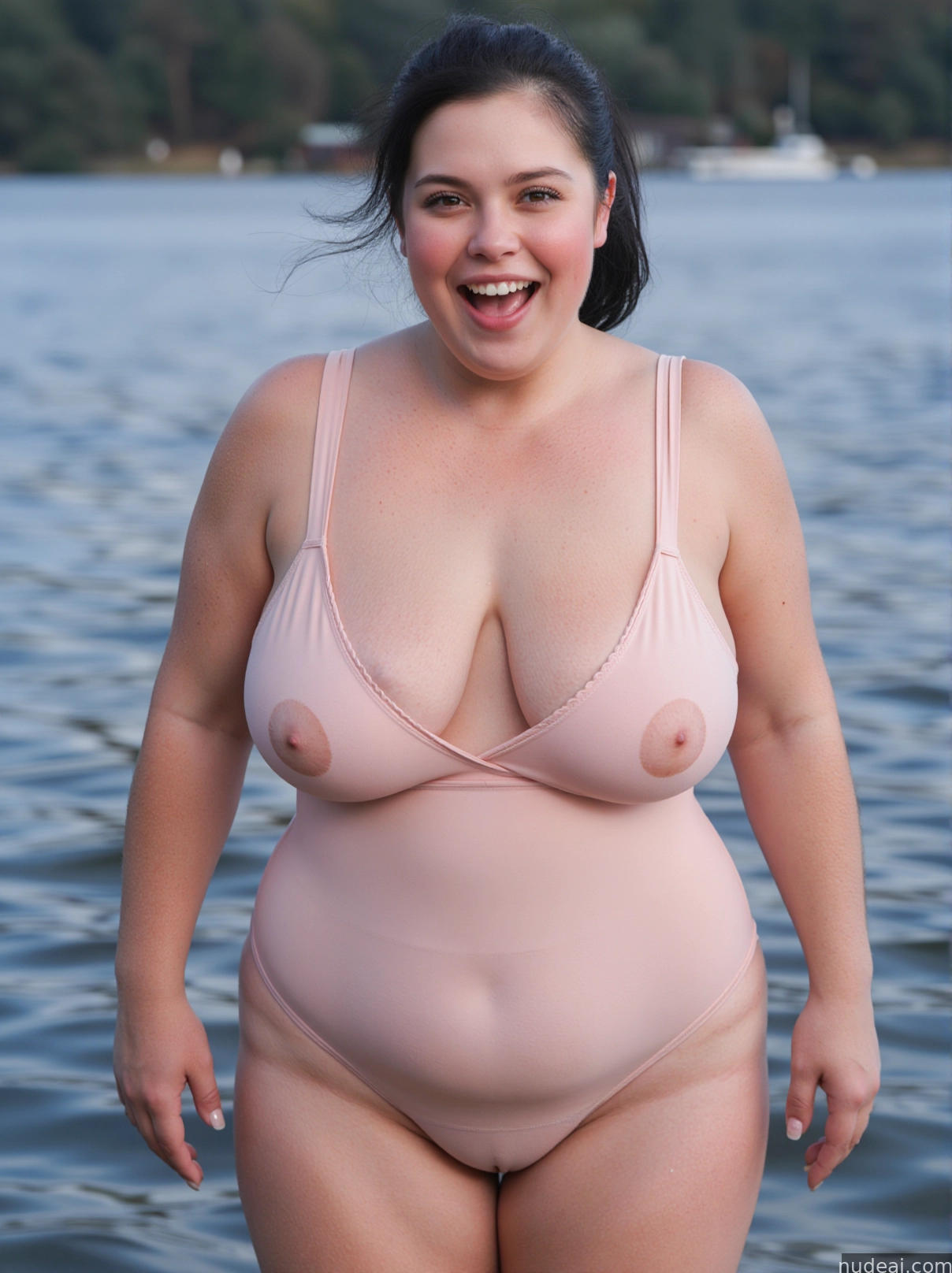 araffe woman in a pink bikini standing in the water