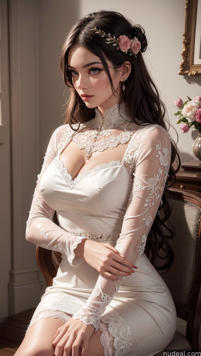 arafed woman in a white dress sitting on a chair